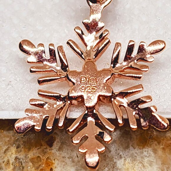 14K RG over Sterling snowflake pendant w/14k RG plated 316L Stainless chain 20" - Picture 4 of 5